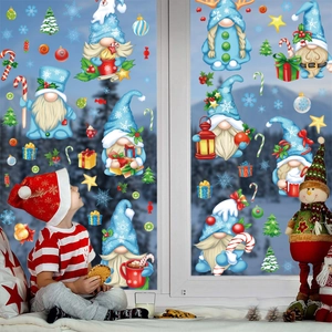 Detailed Christmas window stickers with Nordic gnomes, snowflakes and festive decorations