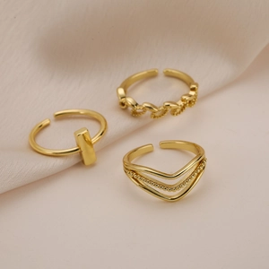 Geometric Open Ring Copper 18K Gold Plated Zircon Adjustable Minimalist Jewelry For Women