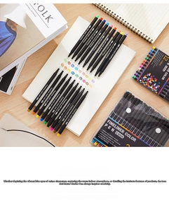 Macro detail of 0.4mm fine tip watercolor markers for drawing and sketching