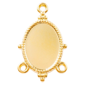 Oval gold 304 stainless steel pendant with beaded border for DIY necklace making