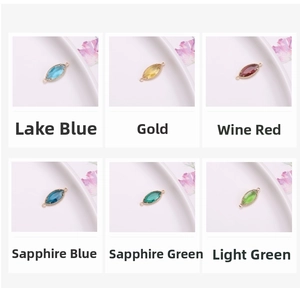 Detailed view of marquise-shaped crystal connectors in six vibrant colors for DIY jewelry