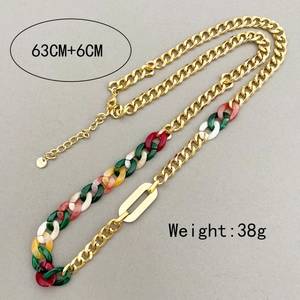 Collana patchwork in acrilico colorato e acciaio inossidabile da donna, lunga 63 cm