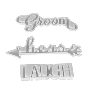 3pcs white silicone molds set featuring Groom hers and LAUGH text for DIY crafts