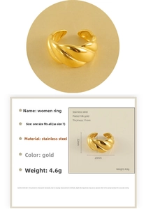 Detail view of 18k gold plated stainless steel croissant ring with 11mm width dimensions