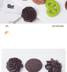 Macro detail of artificial colorful cookie keychain models for photography props