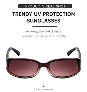 Detail of polarized brown gradient lenses with UV protection and modern minimalist frames