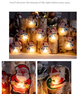 Guirlande LED Noël blanc chaud avec figurines bonhomme de neige et Père Noël décor