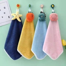 Hanging microfiber hand towels for kids with cute 3D cartoon decorations in 4 colors
