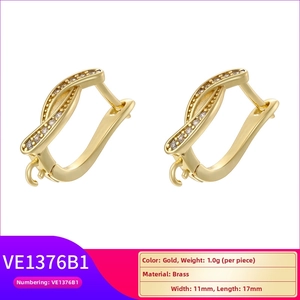 Close-up of 18K gold plated brass U-shaped earring hooks with sparkling zircon stones