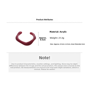Irregular dark red acrylic bangle dimensions showing 6cm inner diameter and 21.3g weight