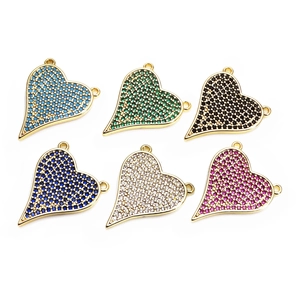 Set of heart pendants with colorful micro-pave zircons in gold-plated settings