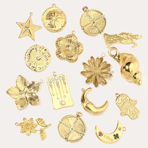 Selection of 14K gold plated stainless steel pendants including stars and moons charms