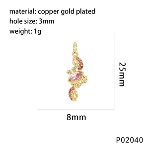 Detail of gold-plated copper crab pendant showing dimensions and pink zircon inlay