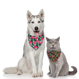 Tropical fruit and flamingo print dog bandana set for medium and large pet dogs