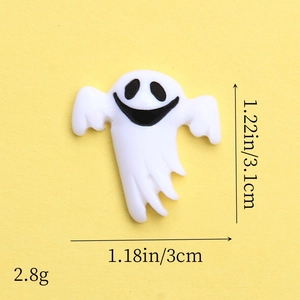 White resin Halloween ghost charm detail with dimensions 3.1cm height and 3cm width
