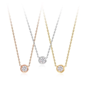 Minimalist titanium steel necklaces with single round diamond in rose gold, silver, and gold