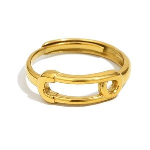 Minimalist 18K gold plated stainless steel open ring in a unique safety pin design