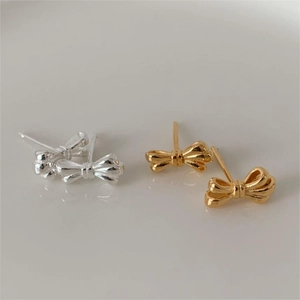 Bow Knot Stud Earrings 925 Sterling Silver Minimalist Korean Style Sweet Jewelry For Women Girls