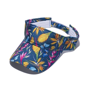 Elegant tropical floral print sun visor hat for women made of faux silk material
