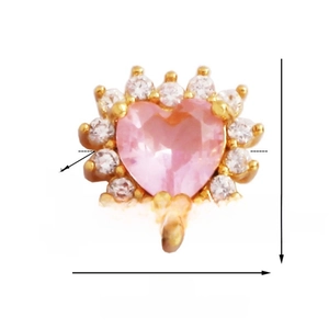 Detail of pink heart-shaped zircon bead with micro-inset white diamonds for DIY jewelry