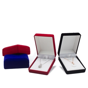 Premium velvet square jewelry boxes for necklaces and pendants in red blue and black