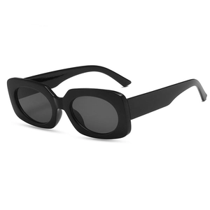 Retro square frame sunglasses in glossy black finish with dark UV protective lenses
