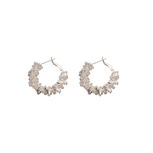 Minimalist silver irregular crystal texture round hoop earrings for women in modern style