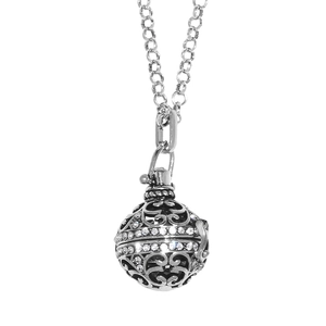 Collier avec pendentif boule chinoise évidée et petits diamants blancs scintillants