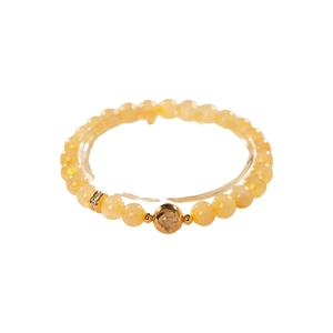 Elegant citrine gourd bracelet with gold clover bead and sparkling pavé accents