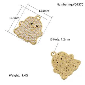 Cute gold-plated ghost pendant with white zircons for Halloween jewelry making
