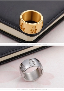 Detailed cut-out boy and girl figures on gold and silver wide stainless steel rings