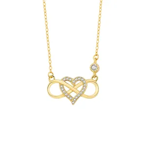 Heart Infinity Necklace 925 Sterling Silver Cubic Zirconia Intertwined Mobius Design For Women Elegant Jewelry Gift