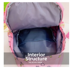 Inner compartment view of kids pink backpack with large capacity and open pocket storage