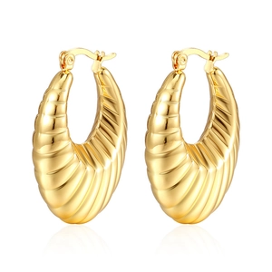 French style hollow geometric earrings in 18K gold plated stainless steel with texture