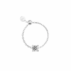 Detail of S925 sterling silver adjustable chain ring featuring a round zircon stone