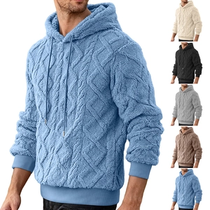 Felpa Con Cappuccio Da Uomo In Pile Sherpa Motivo Jacquard A Rombi Pullover Streetwear Casual Inverno Caldo Maniche Lunghe