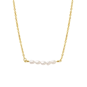 Collier minimaliste en titane plaqué or 18 carats avec cinq perles baroques blanches