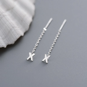 Elegant S999 sterling silver letter X pull-through threader earrings for women