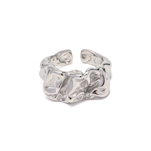Minimalist silver lava style stainless steel open ring with irregular wrinkled texture
