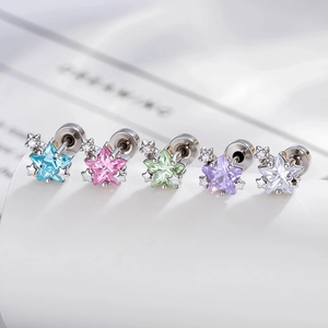 Star Helix Stud Earrings Titanium Steel Zircon Cartilage Piercing Jewelry Minimalist Starry Pentagram Geometric