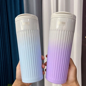 Stainless Steel Insulated Coffee Mug Gradient Vacuum Travel Cup With Flip Lid Anti-Slip Stripe Vertical Texture