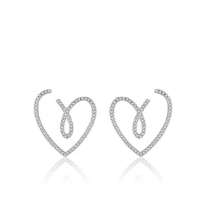 Elegant S925 sterling silver heart-shaped stud earrings with micro-pave cubic zirconia