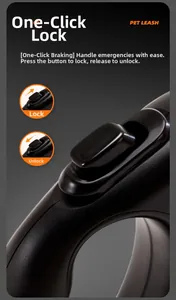 Close-up of ergonomic one-key brake button on black retractable dog leash handle