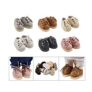 Detail view of 4.8x2.8cm doll shoes in six colors with suede texture and laces