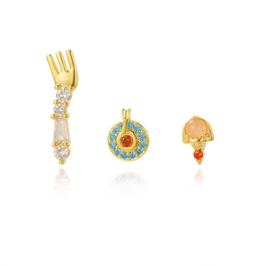 Cute Cartoon Stud Earrings Alloy Zircon Fork Ice Cream Crown With 925 Sterling Silver Earring Post For Women Accessory