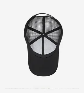 Detail view of the breathable black mesh net and inner sweatband of the men's baseball cap