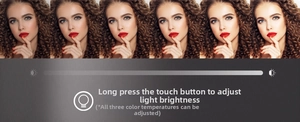 Detail showing stepless brightness control and three color temperature modes of the LED mirror
