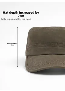 Detail view of cotton flat top cap showing 9cm deep bowl design for a perfect head fit