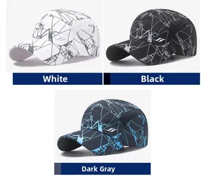 Three-grid detail of lightweight quick-dry mesh sports caps in white black and dark grey