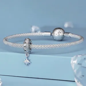 925 sterling silver mesh bracelet with Family engraving and opal star charm